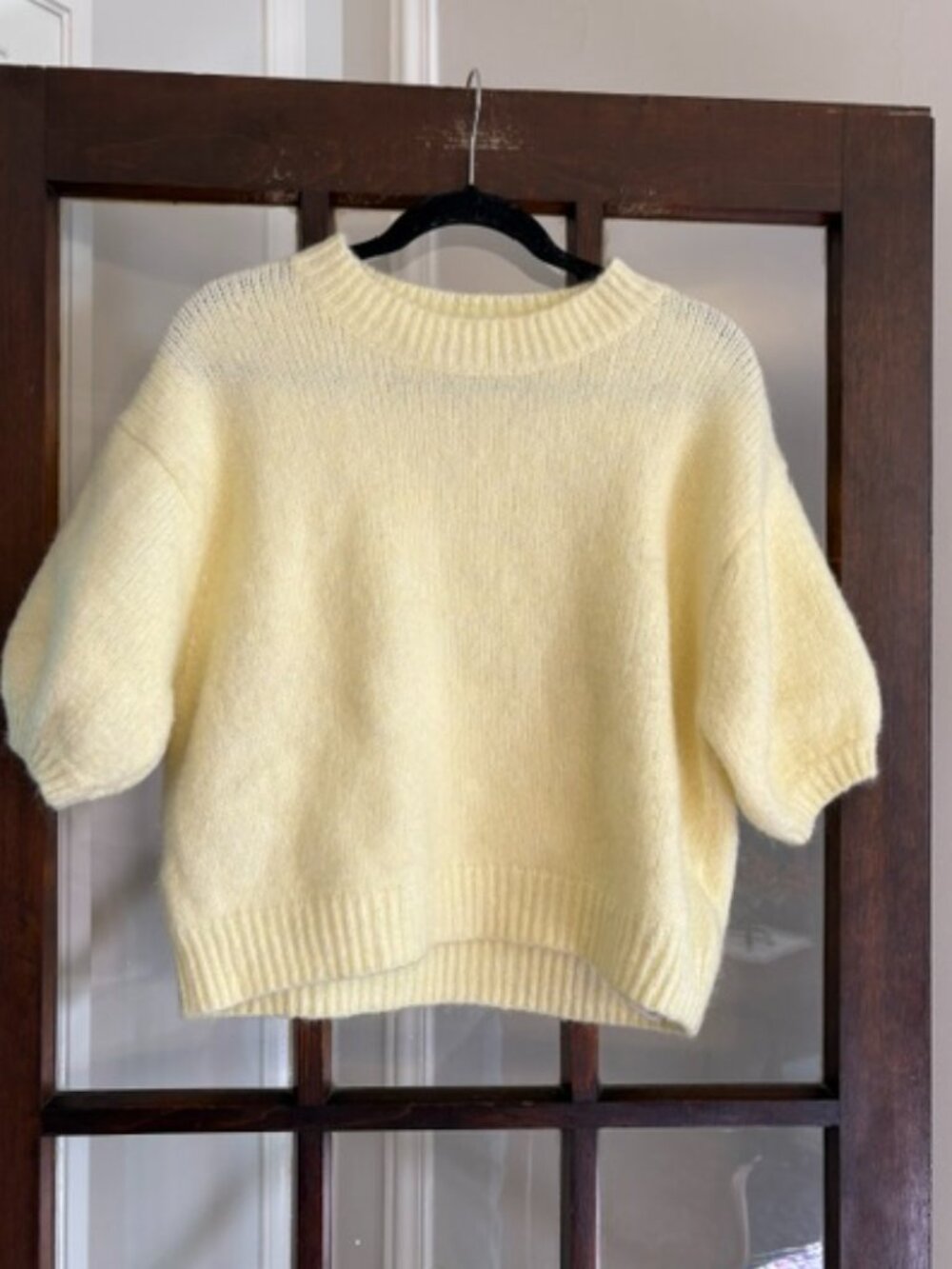 Zara Lemon Yellow Short-Sleeved Sweater, Size Medium